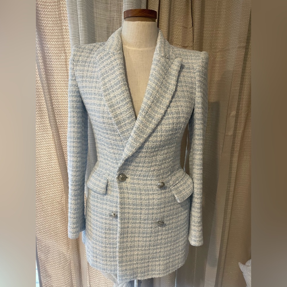 Zara Women's Blue Tweed Blazer